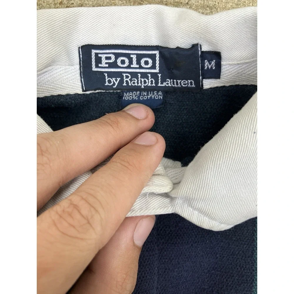RARE Polo Ralph Lauren Black watch Plaid Rugby Shirt Soft Med Vtg Made In USA